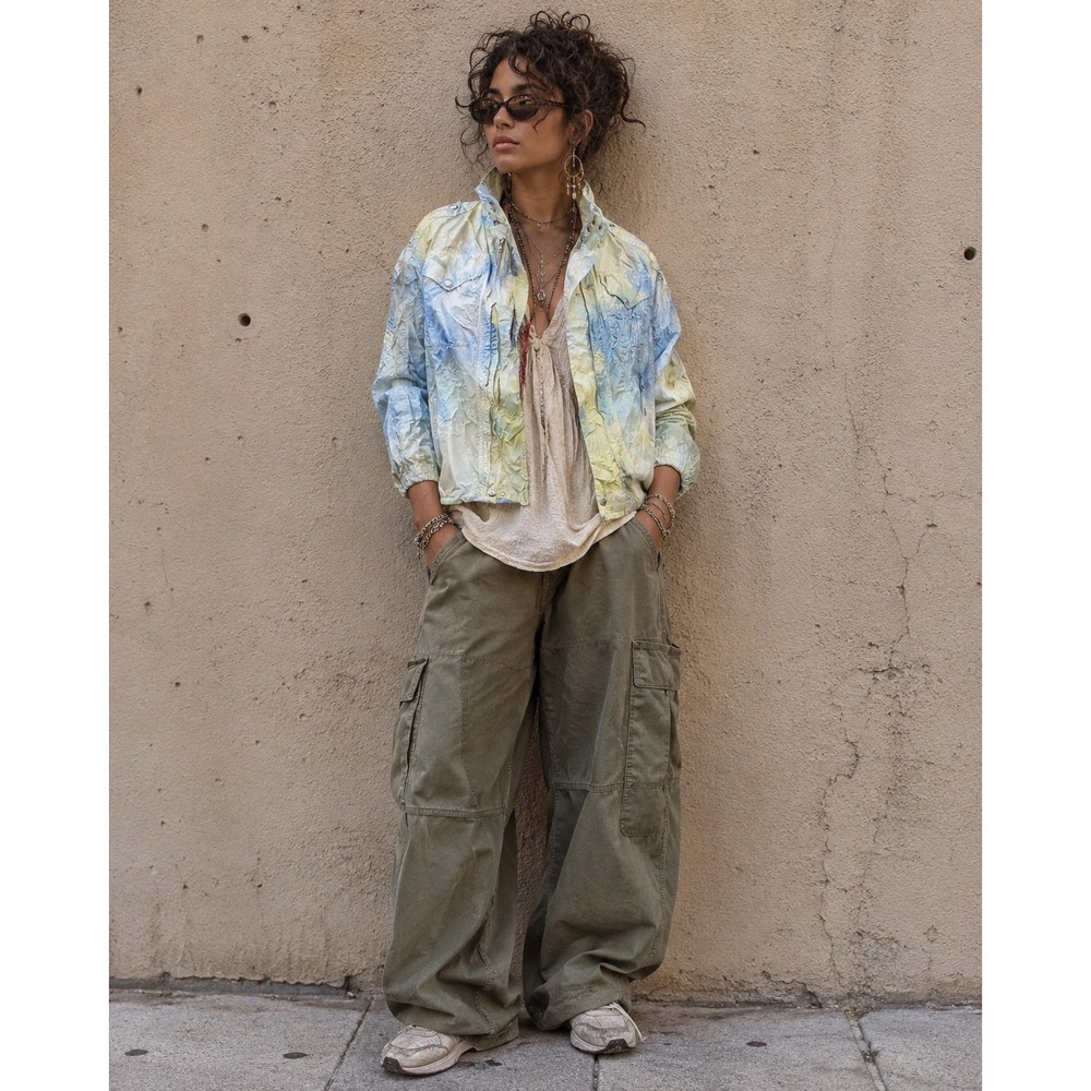 The People of the Labyrinths Silk Dyed Asymmetrical Moto Jacket Yellow Blue 1‎